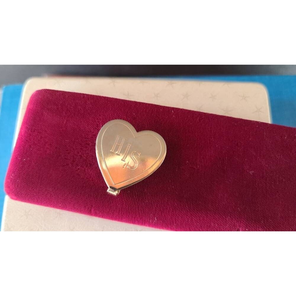 Heart Shaped "HIS" Gold Tone Brooch Vintage Costume Jewelry
